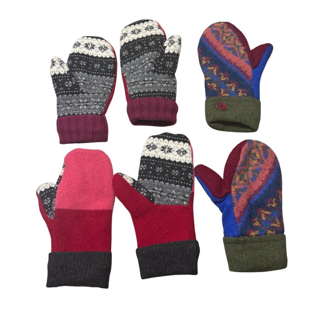 UNBRANDED Recycled Wool Sweater Multicolor Knit Mittens - Cozy Mittens - 3 pairs